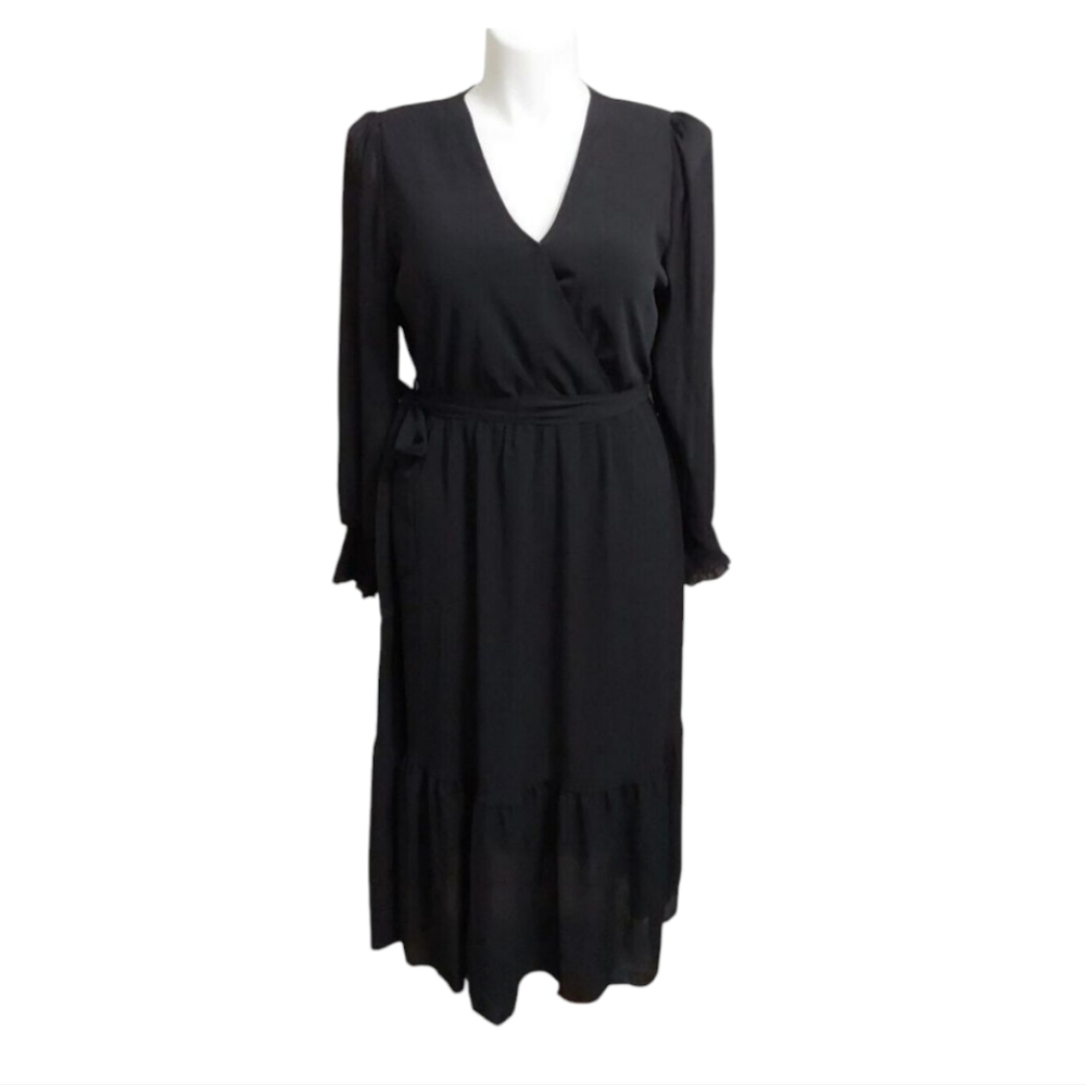 Pretty Garden Women's Belted Black Casual Ruffle Office Siren Midi Dress size XL